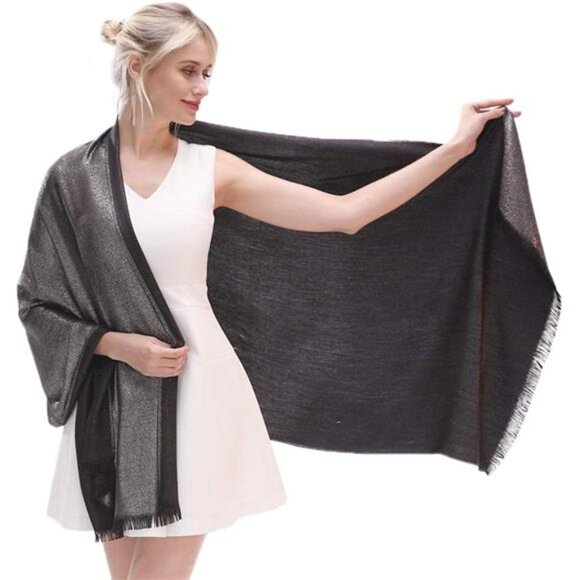 Accessories - Women's Sparkling Metallic Soft Scarf Black